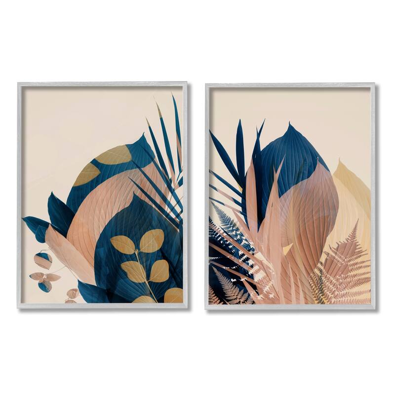 Stupell Forest Floor Fern Foliage Bold Blue Leaves Layered 2pc Multi Piece Framed Wall Art Set