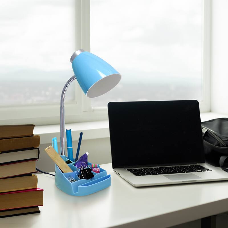 18.5 in. Chrome Finish Table Lamp with Blue Shade, Desk Lamp for Writing and Computer Desks