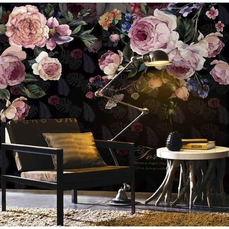 GK Wall Design Dark Vintage Pink Floral Feather Pattern Wallpaper