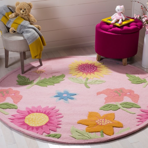 slide 2 of 18, SAFAVIEH Handmade Kids Quartina Floral Wool Rug 4' Round - Pink - Round