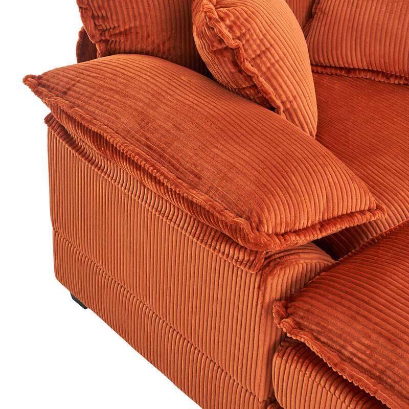 Corduroy Single Sofa Sets with Ottoman and 2 Toss Pillows, Deep Seat Design