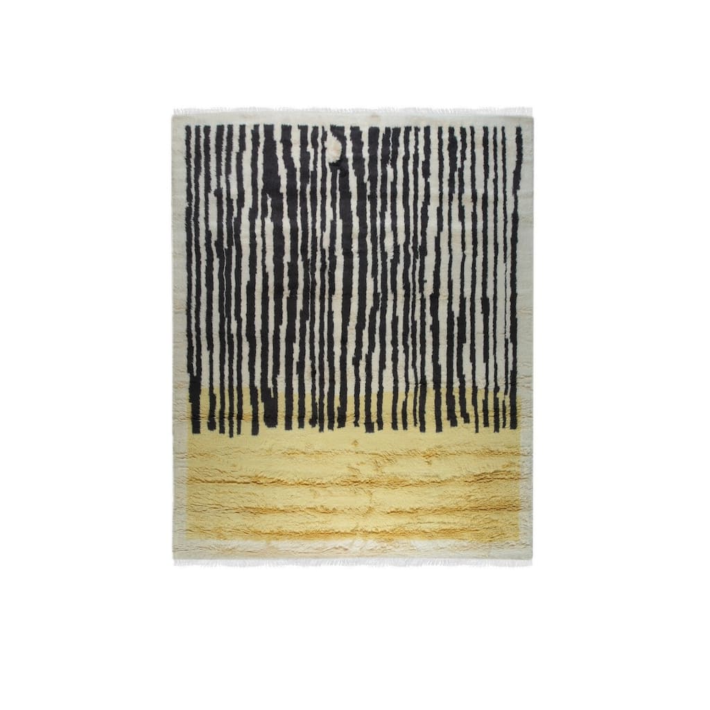 Yellow Hand-Knotted Wool Art Deco Rug, 8' x 10', soft cozy area accent - L