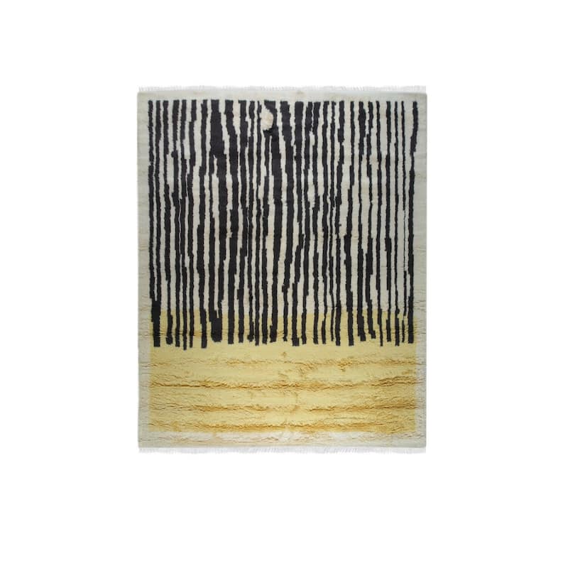 Yellow Hand-Knotted Wool Art Deco Rug, 9' x 12', plush elegant floor rug - L