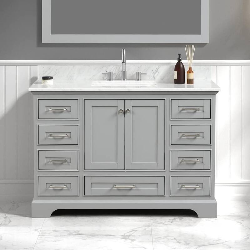 Blossom Copenhagen 48" Solid Wood Bathroom Vanity w/ Marble Top & Sink - Metal Grey