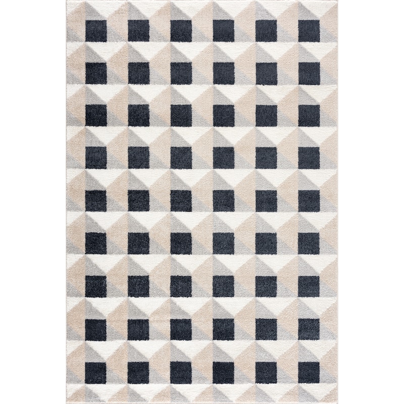Abani Rugs Nuevo NUE100A Square Grid Pattern Cream Black Area Rug