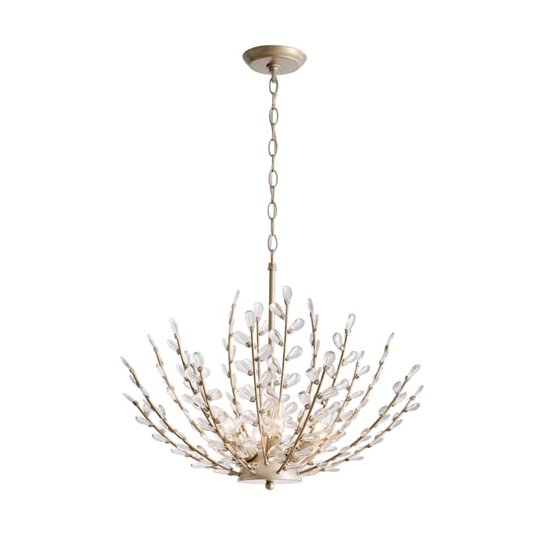 Flavia 6-Light Brushed Champagne Silver Crystal Chandelier - 23.5 inches in diameter x 19 inches H