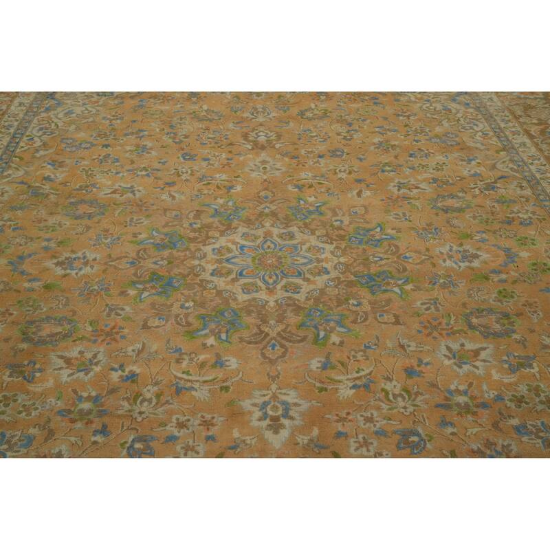 Hand Knotted Oriental 100% Wool Carpet Traditional Floral Oranges & Rust Mashad Area Rug - 12' 9'' X 9' 9''