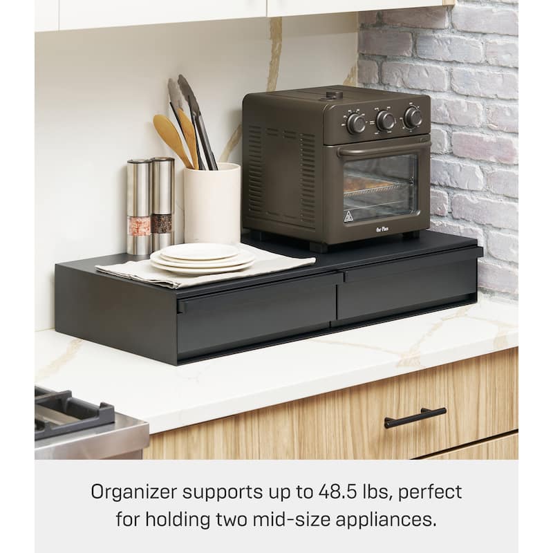 Yamazaki Home Countertop Drawer with Pull-Out Shelf - Wide, Steel - L 25.31 x W 31.5 x H 5.31 inches