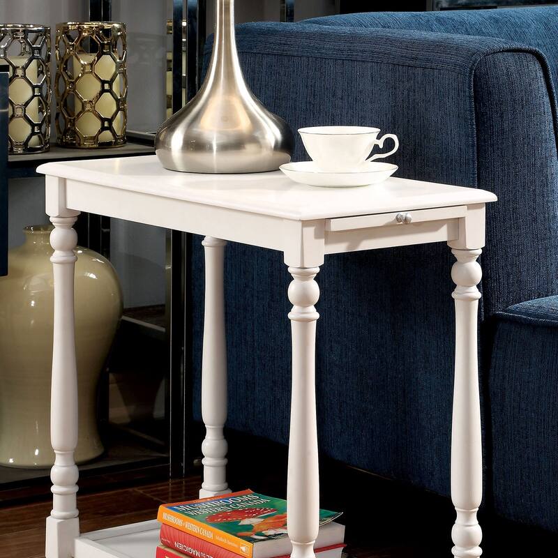 Modern Transitional White 1pc Side Table/Nightstand Hidden Tray Open Shelf Sofa Side Table Turned Legs