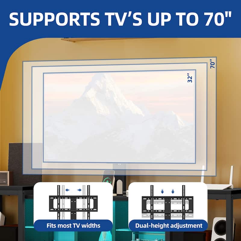 Moasis Modern Extendable LED TV Stand with Adjustable Mount and Glass Shelves