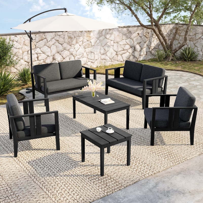 Teak Wood 6-Piece Outdoor Conversation Set with Table