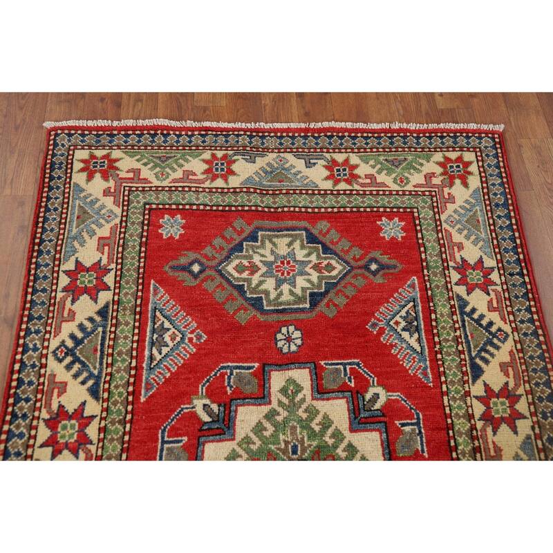 Kazak Accent Rug Handmade Traditional Red Wool Carpet - 3'3" x 5'6"