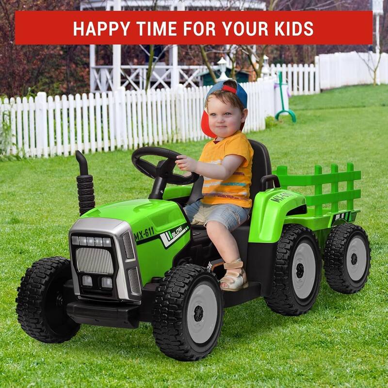35W Kids Ride On Tractor, Electric Vehicle Car with Trailer & Remote Control