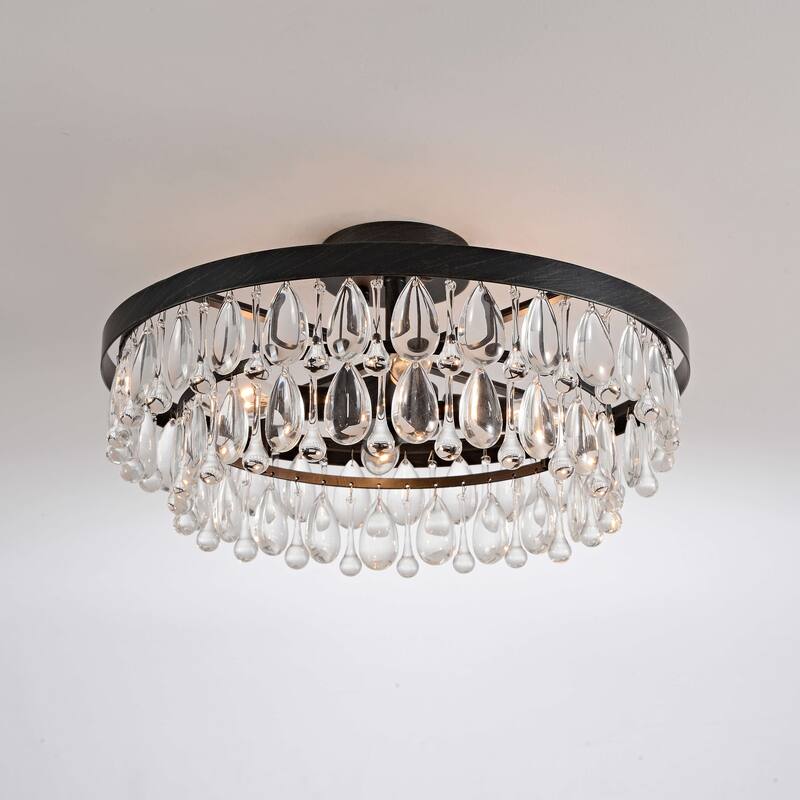 Viviana 4-light Crystal Teardrop Round Flush Mount - Black