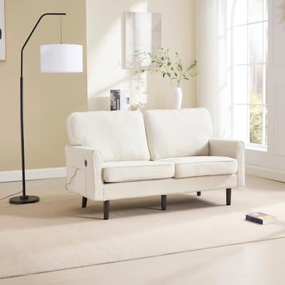 Roomfitters Loveseat Sofa, Mid-Century 2-Seater Couch with USB and Removable Pillow Covers for Living Room or Bedroom