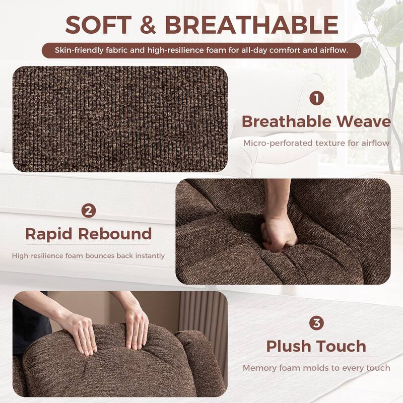 Ebello Manual Recliner Chair with Massage and Heat, Fabric Recliner with Cup Holders & Storage Pockets, Lounger for Living Room