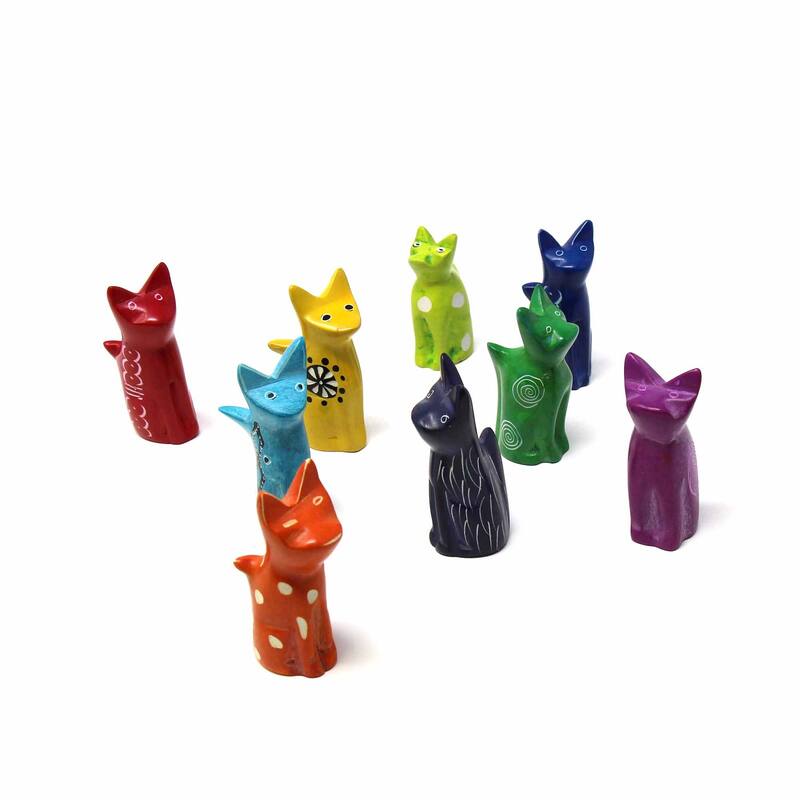 Tiny Sitting Cats Soapstone Sculptures - Assorted Pack of 5 Colors