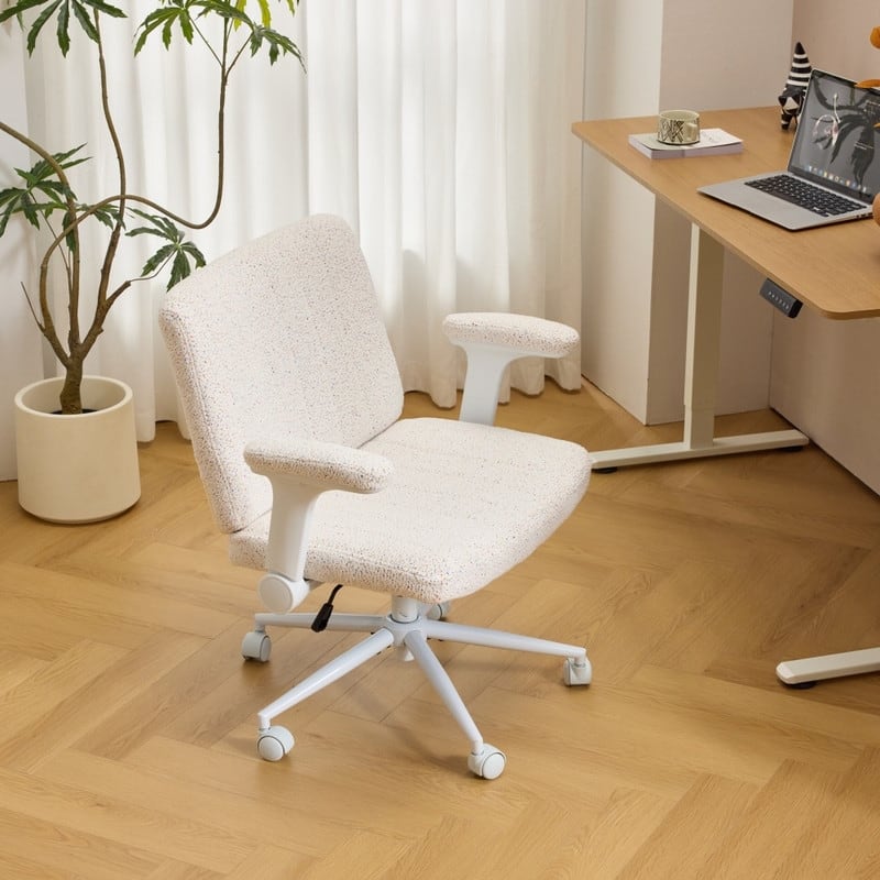 Speckled Chenille Swivel Chair With Flip-Up Arms For Cross-Legged