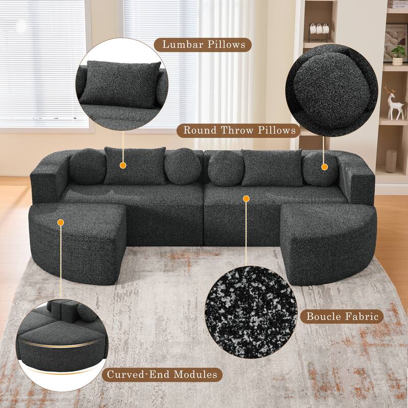 Curved Modular Sectional Boneless Upholstered Sofa Convertible Sleeper Sofa Bed, Free Combination, Boucle Deep Seating Sofa
