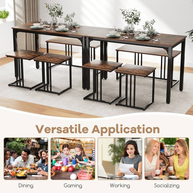Gymax 4-Piece Dining Table Set Industrial Kitchen Table Set w/ Bench &