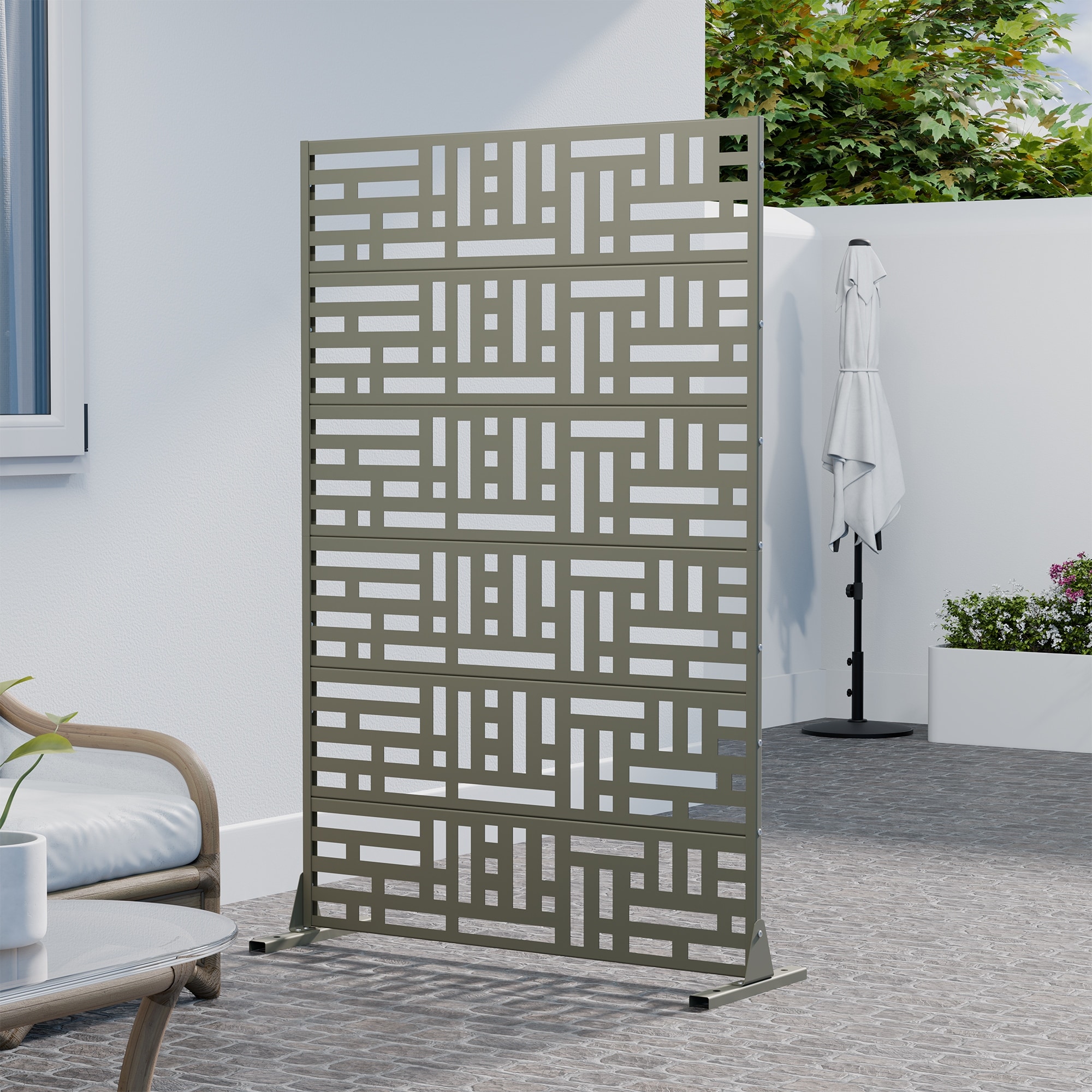 Outdoor Freestanding Metal Privacy Screen Decorative Partition Panel for Patio Garden Balcony