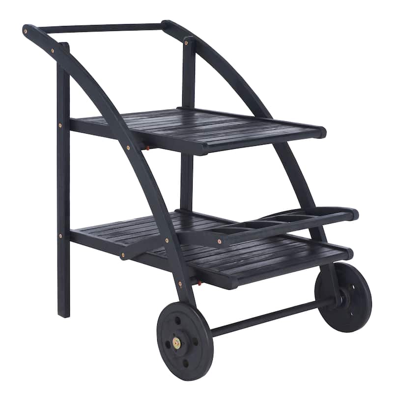 SAFAVIEH Outdoor Johana Acacia Wood Tea Cart - 25Wx34Dx34H
