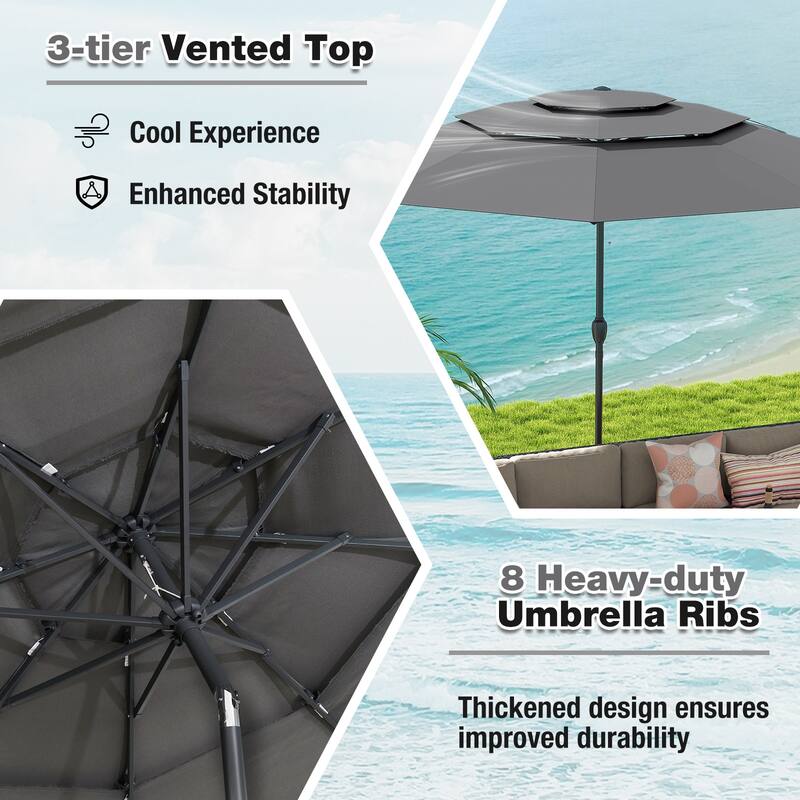 10 Ft Patio Umbrella with Crank and Tilt Vented Polyester Canopy for Backyard and Pool Shade