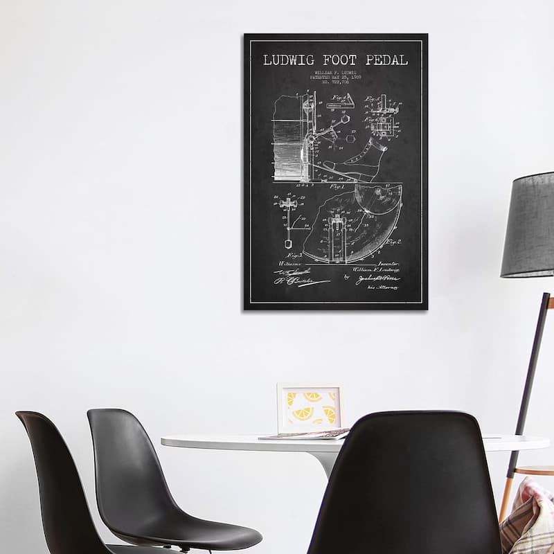 iCanvas "Ludwig Pedal Charcoal Patent Blueprint" by Aged Pixel Canvas Print - 40x26x1.5