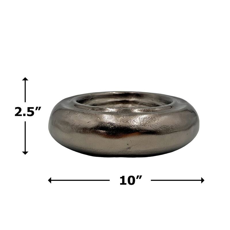 10 Inch Wide Decorative Handmade Aluminum Round Bowl in Bronze - 10 x 10 x 2.5 in