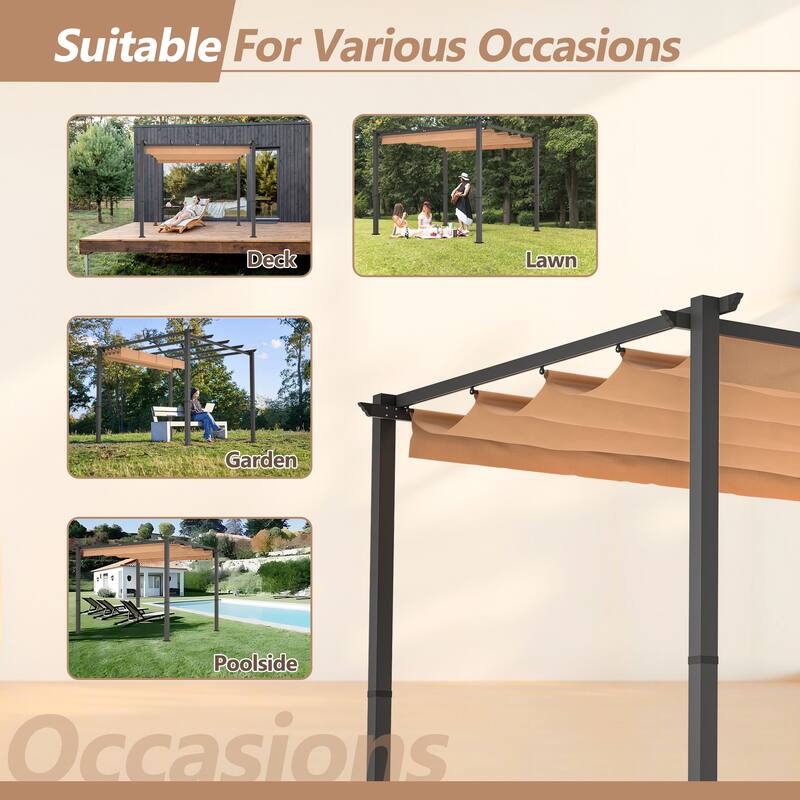 GDFStudio - Isabella Outdoor Aluminum Pergola with Retractable Canopy Shelter