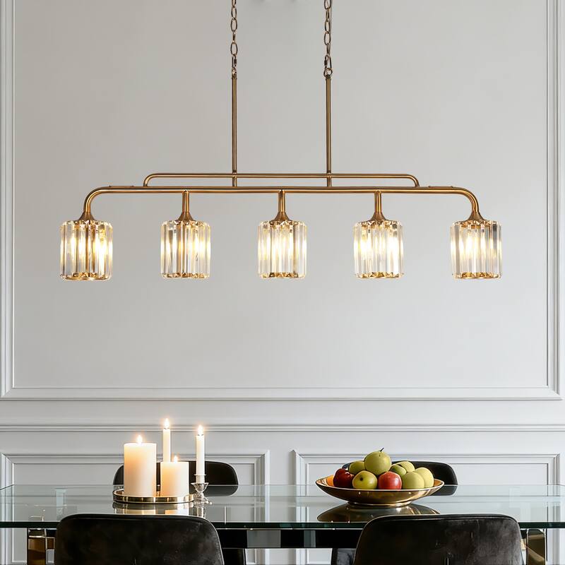 Modern 5-Light Crystal Chandeliers 47 IN Wide Island Lights for Kitchen Island
