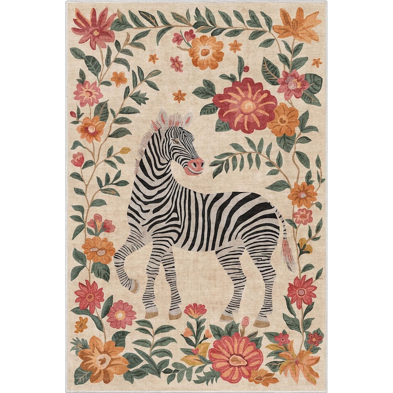 Well Woven Apollo Zebra Floral Animal Print Modern Flat Pile Area Rug