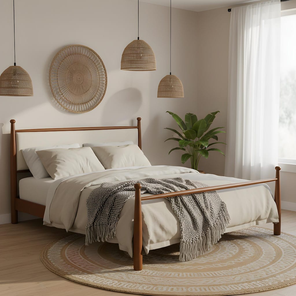 Platform Bed Frame King Size with Upholstered Headboard