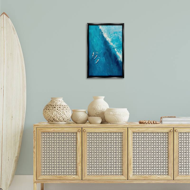 Stupell Surfers & Wave Aerial View Framed Floater Canvas Wall Art Design By LSR Design Studio