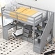 preview thumbnail 18 of 80, Multifunctional Wood Twin Size Loft Bed with L-Shaped Desk and Storage Staircase, Loft Bed Frame with Cabinet and Drawers