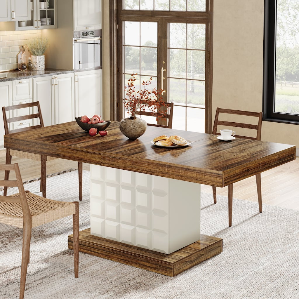 63'' Wood Rectangular Kitchen Dining Table with Pedestal for 4-6