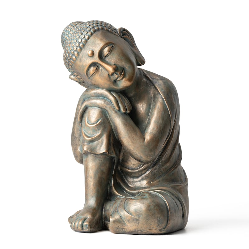 Glitzhome MGO Faux Bronze Buddha Garden Statue Monk Sculpture Indoor Outdoor Decor Gifts