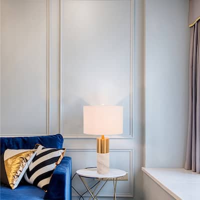 1 Light White Marble Table Lamp with Gold Metal Frame