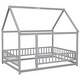 preview thumbnail 9 of 50, Full Size Wooden Bed House Bed with House Roof ,Fence Guardrails