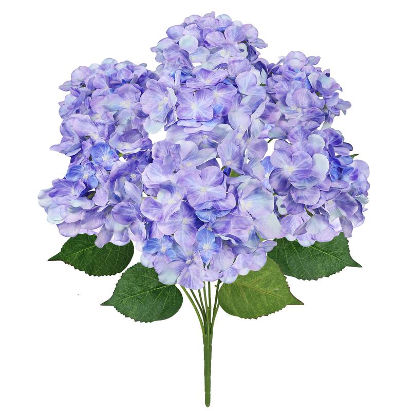 Set of 2 Deluxe Natural-Look Periwinkle Artificial Hydrangea Flower Stem Bush Bouquet 20in - 20" L x 12" W x 12" DP