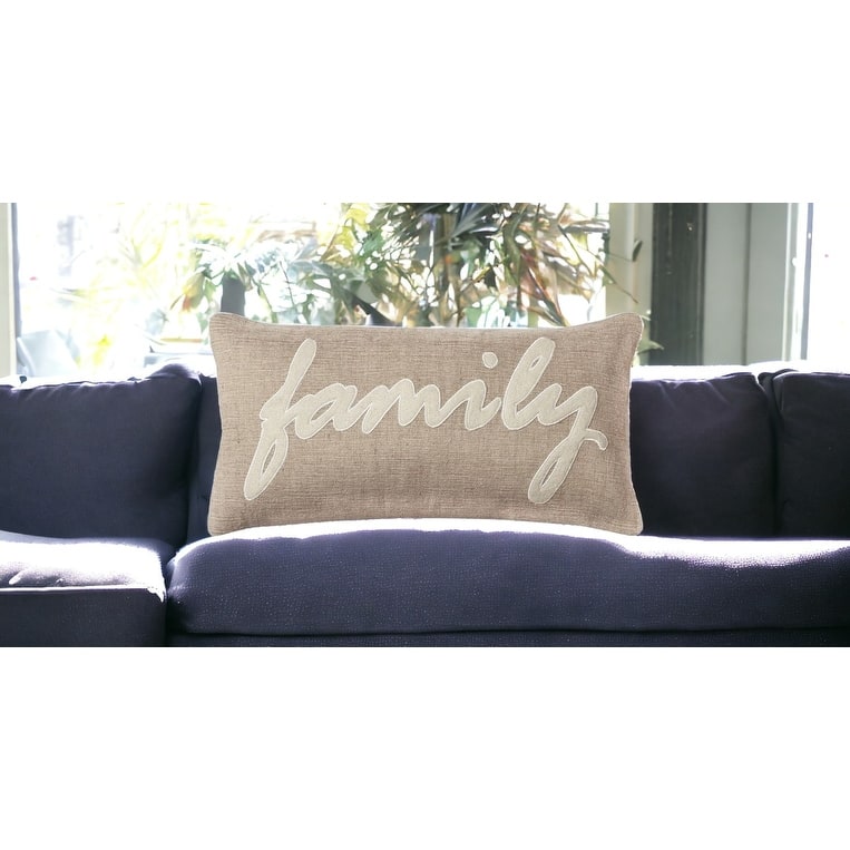 HomeRoots 21" X 11" Tan Cotton Blend Zippered Pillow With Applique