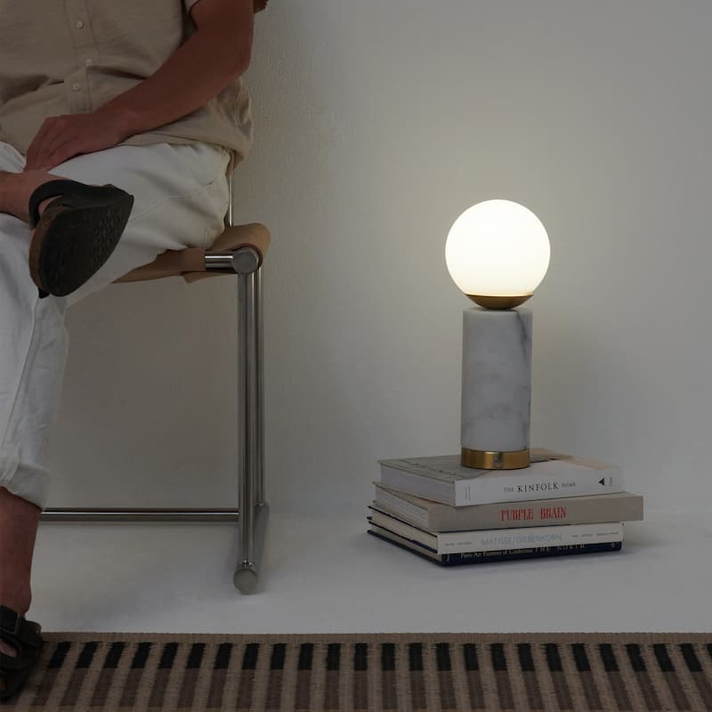 Brightech Aspen 14.5 in. White Mid-Century Modern Integrated LED Bedside Table Lamp with Built-In 3-Way Dimmer (2-Pack)