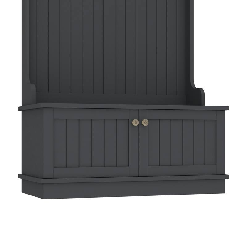 Modern 4-in-1 Entryway Coat Rack with Lockers Display Racks, Shoe Bench and 3 Hooks, for Living Room