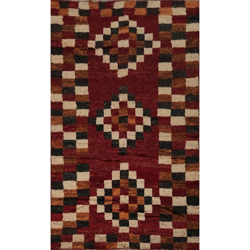 Hand Knotted Oriental 100% Wool Carpet Modern Geometric Red Moroccan Area Rug - 10' 2'' X 6' 9''