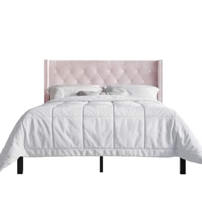 CraftPorch 3 Piece Bedroom Nightstands Set Wingback Tufted Bed