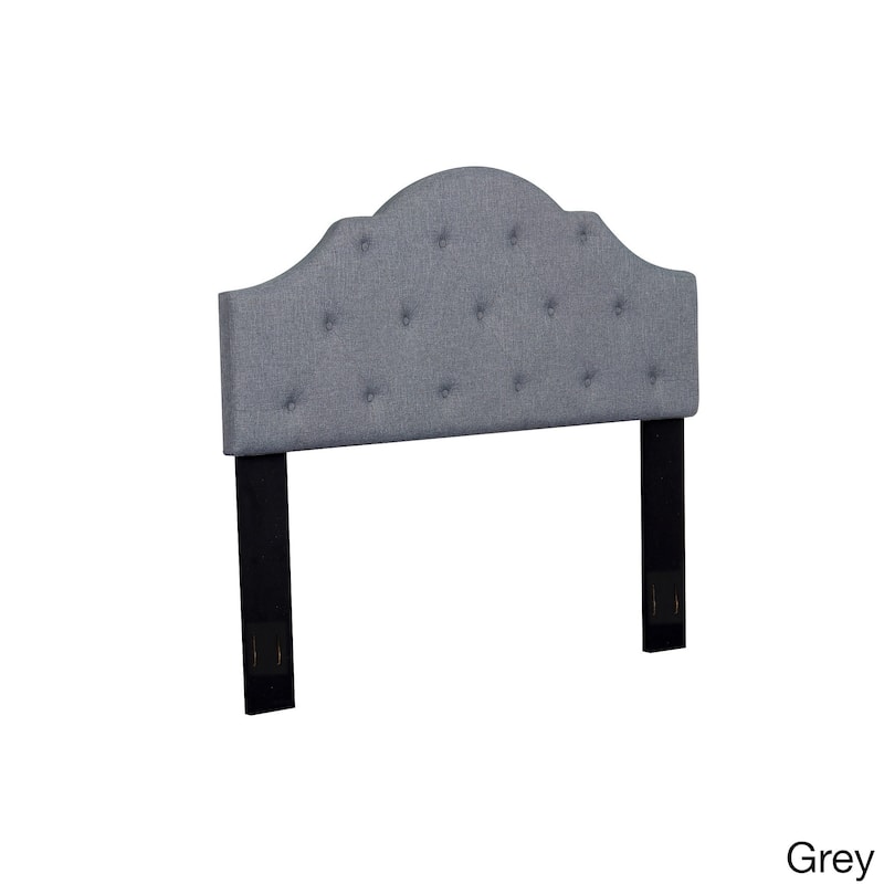 Button Trim Full/Queen Nailhead Upholstered Fabric Headboard - Grey