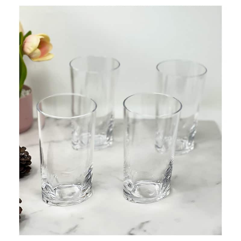 Modern Oval Halo Acrylic Drinking Glasses Set of 4 - 15oz Elegant Plastic Cups for Cocktails, Juice, Water