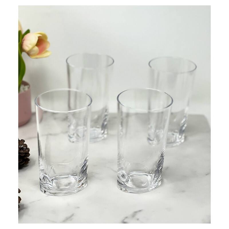Oval Halo Tritan Glasses Drinking Set of 4 Hi Ball (15oz), Plastic Drinking Glasses, BPA Free Cocktail Glasses