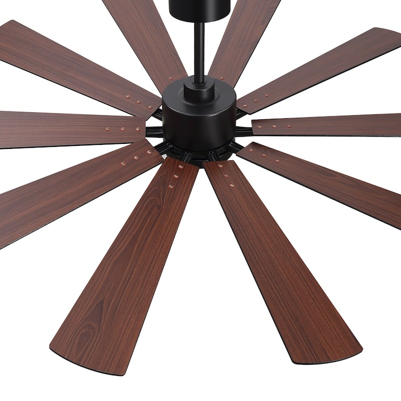 62"/72" Reversible 10-Blade Large LED Ceiling Fan with Light and Remote