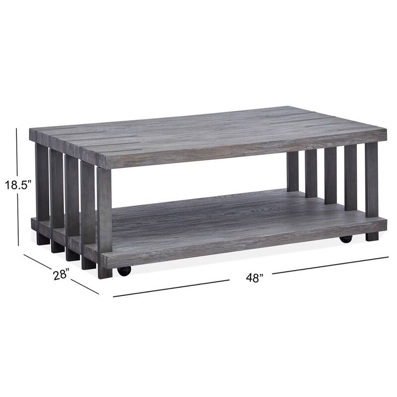 Magnussen Home Eldridge Weathered Gravel and Satin Bronze Rectangular Cocktail Table with Casters - 48''W x 28''D x 18.5''H
